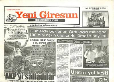 Yeni Giresun Gazetesi 31 Temmuz 2006 - AKPyi Salladılar GZ101909 - 1