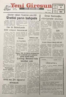 Yeni Giresun Gazetesi 4 Ağustos 1994Devlet Bakanı Ataç Güneydoğuda Vatandaş Devletle Bütünleşmiş GZ30012 - 1