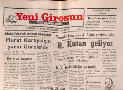 Yeni Giresun Gazetesi 4 Aralık 1999 - Orman Bölge Müdürlüğünde Nöbet Değişimi GZ77976 - 1