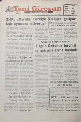 Yeni Giresun Gazetesi 4 Ekim 1991 Demirel Geliyor GZ25627 - 1