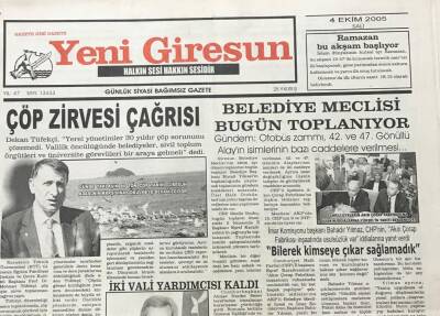 Yeni Giresun Gazetesi 4 Ekim 2005 Günde Yaklaşık 80 Ton Çöp Tarihi Giresun Adasının Karşısına Devam Ediyor GZ30198 - 1