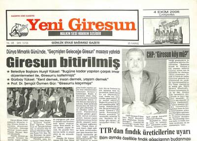 Yeni Giresun Gazetesi 4 Ekim 2006 - Giresun Bitirilmiş GZ101872 - 2
