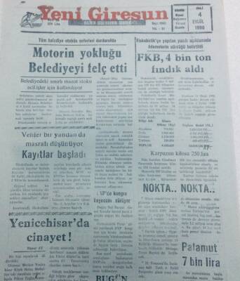 Yeni Giresun Gazetesi 4 Eylül 1990 - Motorin Yokluğu Belediyeyi Felç Etti GZ40708 - 1