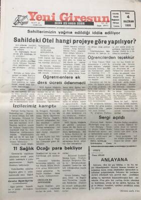 Yeni Giresun Gazetesi 4 Haziran 1996Sahillerimizin Yağma Edildiği İddia Ediliyor GZ30389 - 1