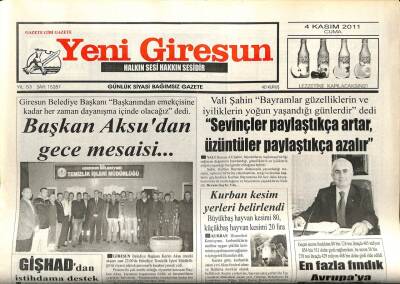 Yeni Giresun Gazetesi 4 Kasım 2011 - En Fazla Fındık Avrupaya GZ108876 - 1