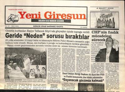 Yeni Giresun Gazetesi 4 Mart 2006 - Dayanacak Gücümüz Kalmadı GZ101736 - 2