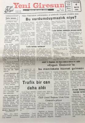 Yeni Giresun Gazetesi 4 Mayıs 1996 Aksu Festivaline Yaklaştığımız Şu Günlerde Atapark Yürekler Acısı GZ30415 - 1