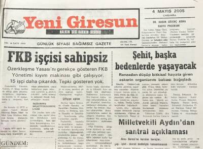 Yeni Giresun Gazetesi 4 Mayıs 2005 Avlanma Yasağı Başladı GZ30363 - 1
