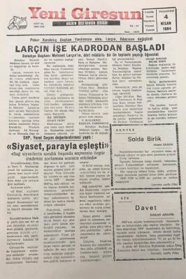 Yeni Giresun Gazetesi 4 Nisan 1994 SHP Yerel Seçim Değerlendirmesi Yaptı GZ25952 - 1