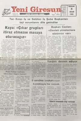 Yeni Giresun Gazetesi 4 Nisan 1996 Necmi Kaya Çıkar Grupları İtiraz Etmezse Masaya Oturacağız GZ30465 - 1