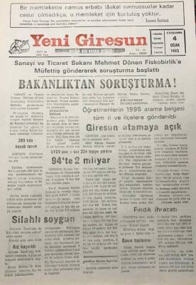 Yeni Giresun Gazetesi 4 Ocak 1995 Giresun Belediyesi 380 Kilo Tavuk İmha Etti GZ25984 - 1