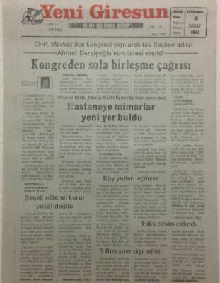 Yeni Giresun Gazetesi 4 Şubat 1993 - Hastaneye Mimarlar Yeni Yer Buldu GZ34626 - 1