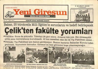 Yeni Giresun Gazetesi 4 Şubat 2006 - Hüseyin Çelikten Fakülte Yorumları GZ101745 - 1