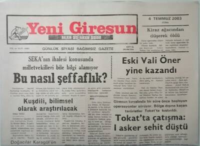 Yeni Giresun Gazetesi 4 Temmuz 2003 Kuşdili Bilimsel Olarak Araştırılacak -GZ33282 - 1