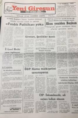 Yeni Giresun Gazetesi 4 Temmuz 2005 Kerim Aksu Yeniden Başkan GZ26009 - 1