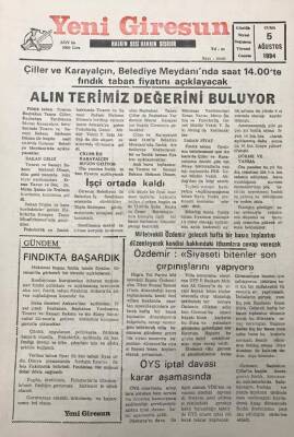 Yeni Giresun Gazetesi 5 Ağustos 1994Milletvekili ÖzdemirSiyaseti Bitenler Son Çırpınışlarını Yapıyor GZ30013 - 1
