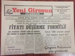 Yeni Giresun Gazetesi 5 Ağustos 2003 - Fındıkta Fiyatı Düşürme Formülü GZ13456 - 1