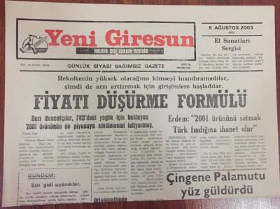 Yeni Giresun Gazetesi 5 Ağustos 2003 - Fındıkta Fiyatı Düşürme Formülü GZ13456 - 1