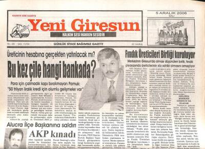 Yeni Giresun Gazetesi 5 Aralık 2006 - Fındık Üreticileri Birliği Kuruluyor GZ107963 - 1