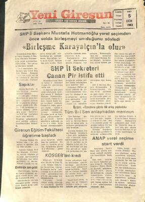 Yeni Giresun Gazetesi 5 Ekim 1993 - Giresun Eğitim Fakültesi Öğretime Başladı GZ105322 - 1