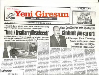 Yeni Giresun Gazetesi 5 Ekim 2006 - Tatar DYPnin İktidarı Ülkemizin Kurtuluşu Olacak GZ107913 - 1
