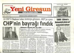 Yeni Giresun Gazetesi 5 Eylül 2006 - CHPnin Bayrağı Fındık GZ101861 - 1