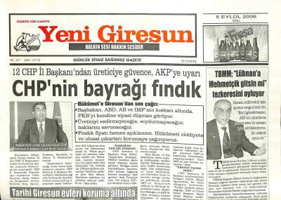 Yeni Giresun Gazetesi 5 Eylül 2006 - CHPnin Bayrağı Fındık GZ101861 - 2