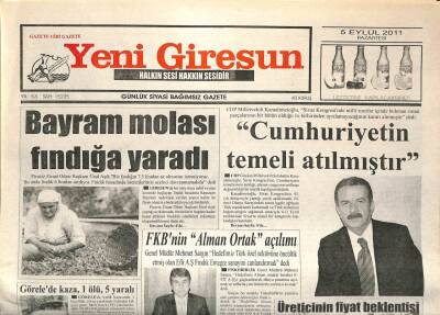 Yeni Giresun Gazetesi 5 Eylül 2011 - Bayram Molası Fındığa Yaradı GZ108964 - 1