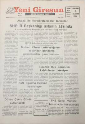 Yeni Giresun Gazetesi 5 Haziran 1991 Rus Pazarı Kaldırılıyor Mu? GZ26029 - 1