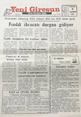Yeni Giresun Gazetesi 5 Haziran 1996Festival 6 Milyar Liraya Mal Oldu GZ30390 - 1