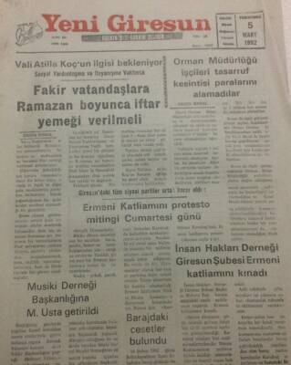 Yeni Giresun Gazetesi 5 Mart 1992 - Atilla Koçun İlgisi Bekleniyor GZ38486 - 1