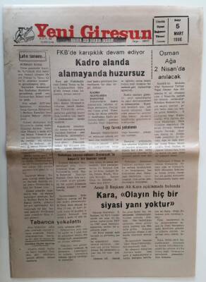 Yeni Giresun Gazetesi 5 Mart 1996 - Kadro Alanda Alamayanda Huzursuz GZ28747 - 1