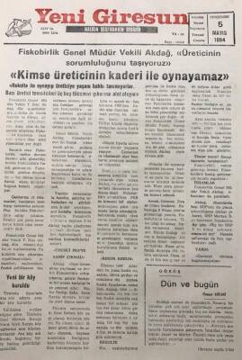Yeni Giresun Gazetesi 5 Mayıs 1994Zeki Akdağ Üretici Fiskobirliğe Sahip Çıkmalı GZ25974 - 1
