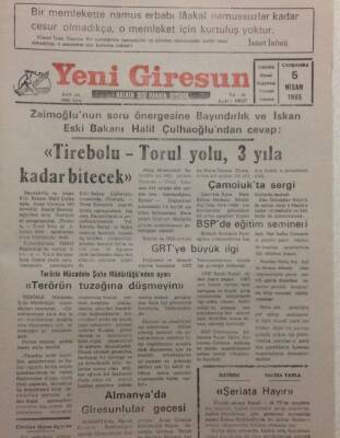 Yeni Giresun Gazetesi 5 Nisan 1995 - Tirebolu Torul Yolu Bitecek GZ34634 - 1