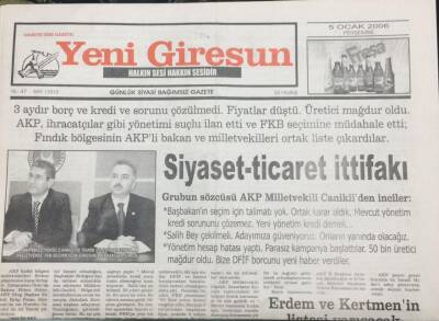 Yeni Giresun Gazetesi 5 Ocak 2006 Salih Erdeme Plaket GZ30918 - 1