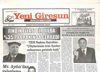 Yeni Giresun Gazetesi 5 Temmuz 2006 - Giresunspor Tesise Kapandı GZ108565 - 1