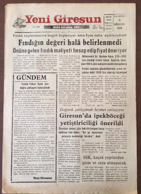 Yeni Giresun Gazetesi 6 Ağustos 1984 - Fındık Taban Fiyatı İçin Doğru Yaklaşım Bulunamadı GZ6874 - 1