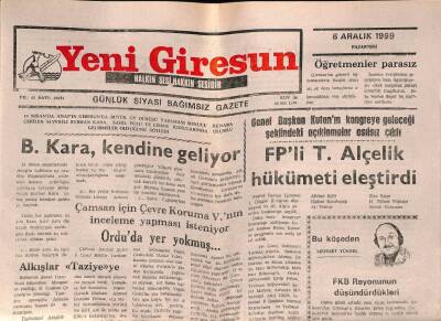 Yeni Giresun Gazetesi 6 Aralık 1999 - Genel Başkan Kutanın Kongreye Geleceği Şeklindeki Açıklamalar Asılsız Çıktı GZ77977 - 1