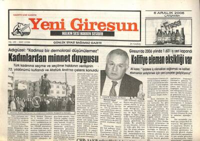 Yeni Giresun Gazetesi 6 Aralık 2006 - CHPAKP Geleceğimiz İçin Tehlikelidir GZ101811 - 1