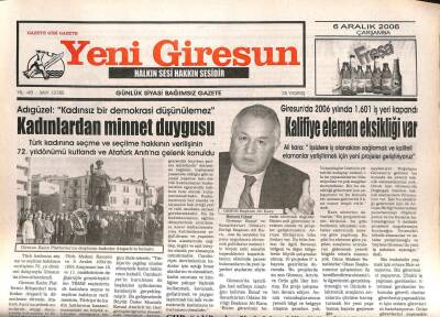 Yeni Giresun Gazetesi 6 Aralık 2006 - DSP Kadınlar Köle Gibi Görülüyor GZ107964 - 1
