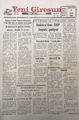 Yeni Giresun Gazetesi 6 Ekim 1990 Giresuna Ocak -Temmuz Döneminde 4 Bin 500 Yerli Ve Yabancı Turist Geldi GZ30144 - 1