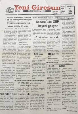 Yeni Giresun Gazetesi 6 Ekim 1990 Kentimize Gelen Turist Sayısı Yüzde 25 Arttı GZ30259 - 1