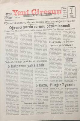 Yeni Giresun Gazetesi 6 Ekim 1992 Mustafa Özdemir Yurt Konusunda Belediye Ve Özel İdareden Yardım İstedi GZ25603 - 1