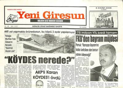 Yeni Giresun Gazetesi 6 Ekim 2006 - KÖYDES Nerede? GZ101931 - 1