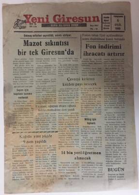 Yeni Giresun Gazetesi 6 Eylül 1990 - Mazot Sıkıntısı Bir Tek Giresunda GZ31027 - 1