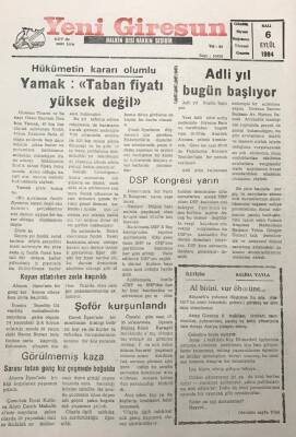 Yeni Giresun Gazetesi 6 Eylül 1994 İbrahim Yamak Taban Fiyatı Yüksek Değil GZ25995 - 1