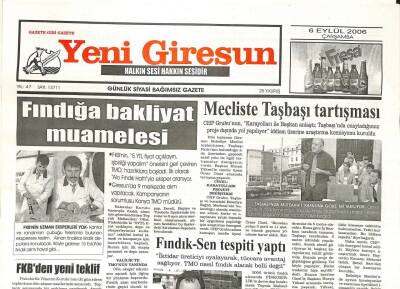 Yeni Giresun Gazetesi 6 Eylül 2006 - Fındığa Bakliyat Muamelesi GZ107838 - 1