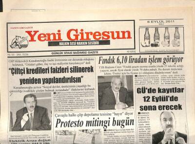 Yeni Giresun Gazetesi 6 Eylül 2011 - Protesto Mitingi Bugün GZ108963 - 1
