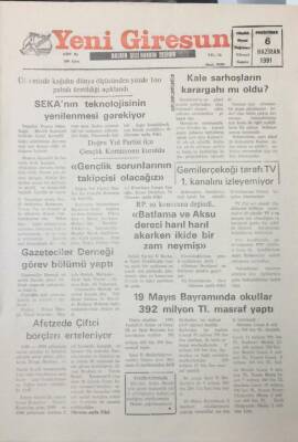 Yeni Giresun Gazetesi 6 Haziran 1991 Giresun Kalesi Sarhoşların Karargahı Mı Oldu? GZ26028 - 1