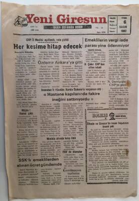 Yeni Giresun Gazetesi 6 Kasım 1992 - Müjde Hamsi Çıktı GZ28728 - 1
